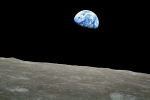 A view of Earth from the Moon's surface.