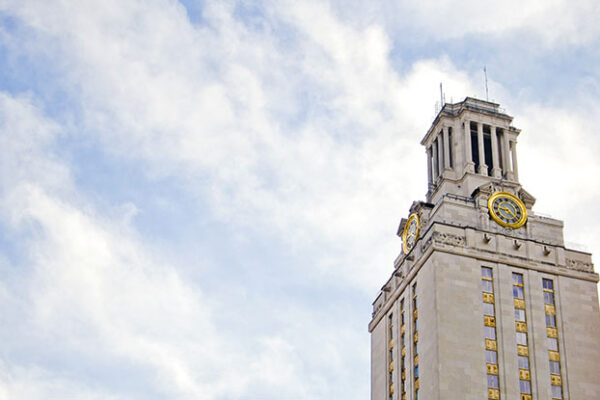 UT Tower in the winter against a cold sky.