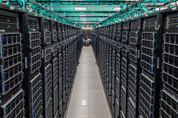 A long hallway of servers that support TACC's Frontera Computing Services
